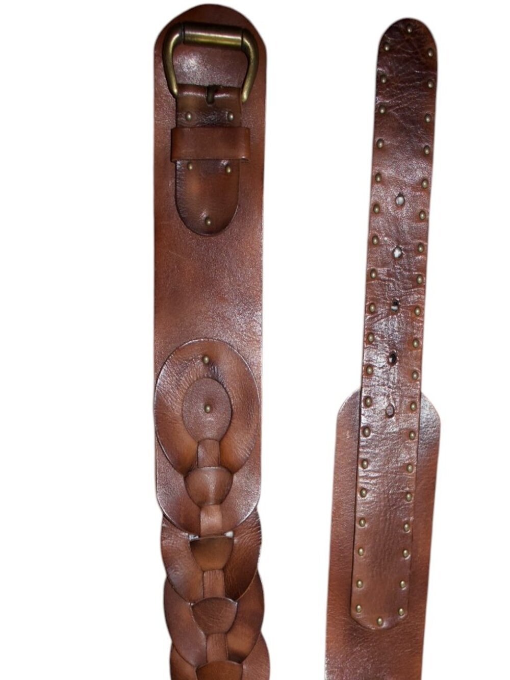 TRUCCO Spain Wide Studded & Braided Leather Belt Vintage 2 5/8"W 33-37"W